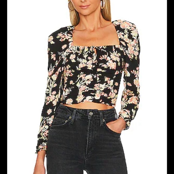 Free People Tops - Free People Hilary Printed Top in Black Combo Long Sleeve NWOT